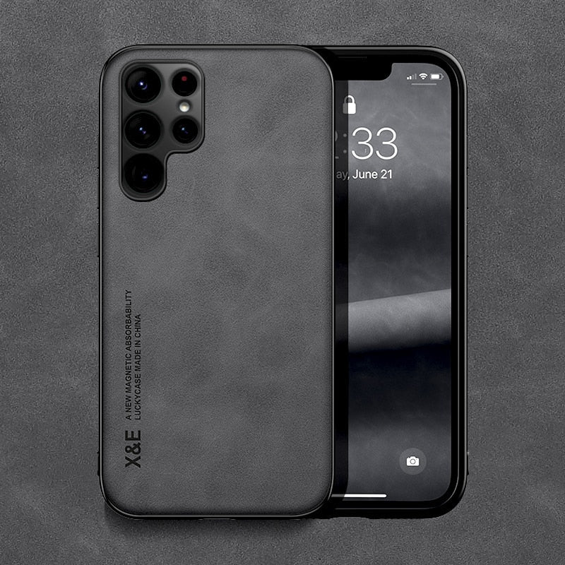 Funda Samsung de cuero magnético con placa metálica