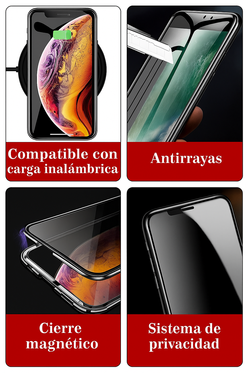 Funda para iPhone Magnética Blindada – Doble Protección 360º con Pantalla de Privacidad