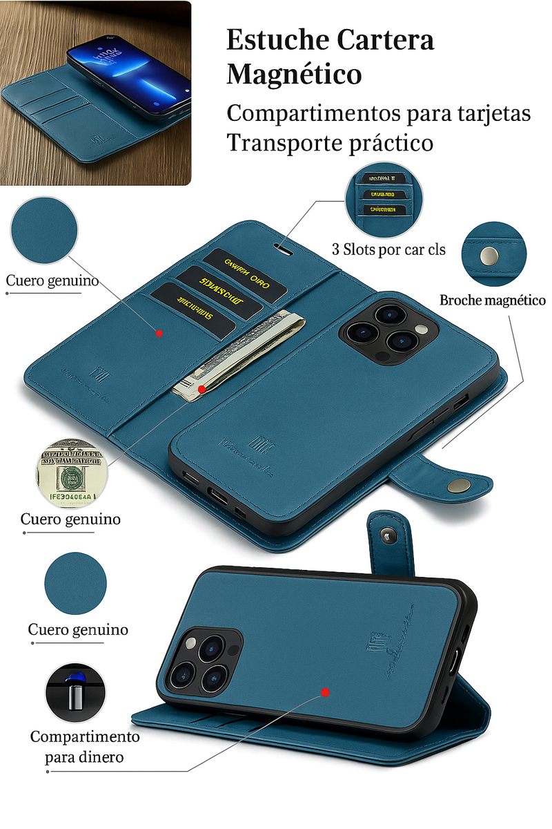 Funda iPhone Ultra Slim Cuero con Cartera Magnética 2 en 1 - Lanzamiento 2023