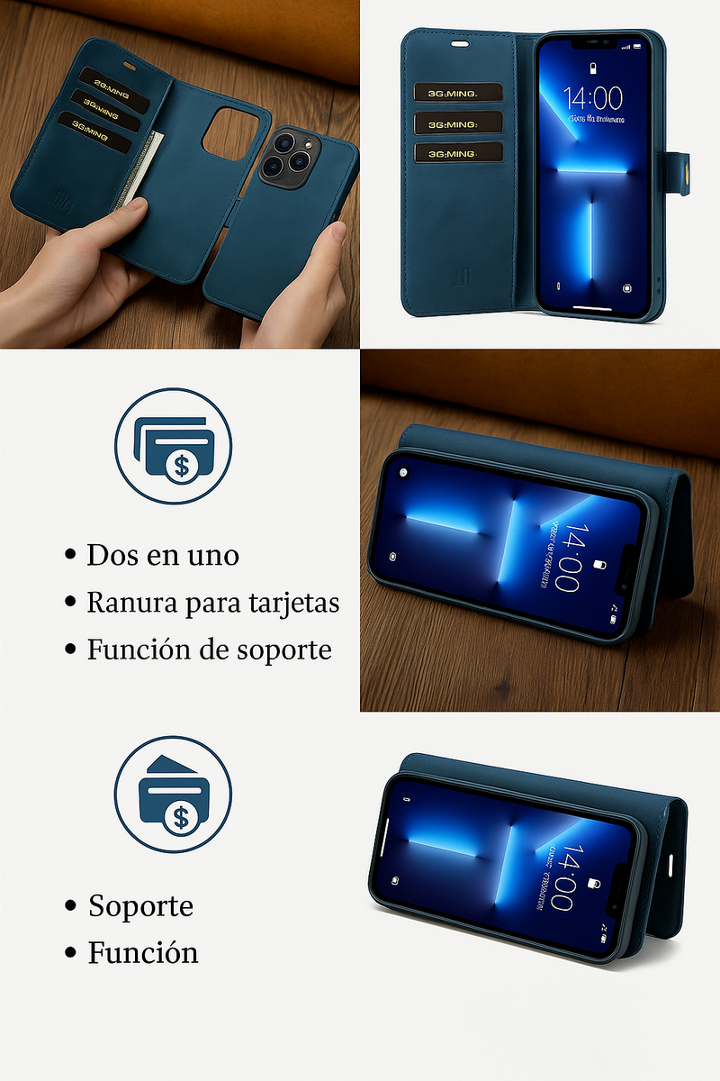 Funda iPhone Ultra Slim Cuero con Cartera Magnética 2 en 1 - Lanzamiento 2023