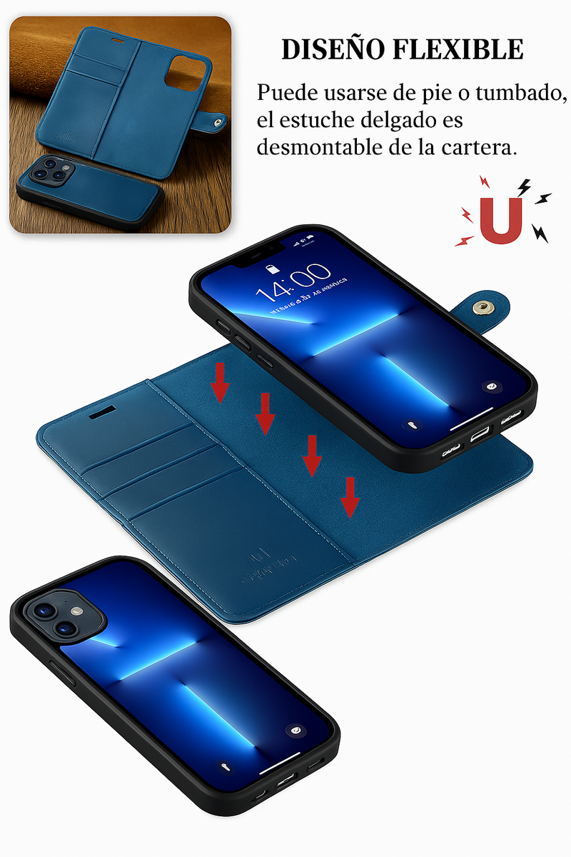 Funda iPhone Ultra Slim Cuero con Cartera Magnética 2 en 1 - Lanzamiento 2023